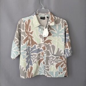 PrAna Top Womens Medium Railay SS Button Down Camo Shirt Outdoor Pockets NEW